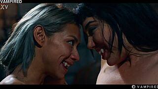 Lesbian Vampires Puck And Veronica Leal Kiss Big Tits In Cosplay