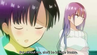 two anime girls moan on one guy's monster cock?
