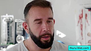 Sexy blonde teen masseuse anna claire clouds preps client for wet nuru pussy pound