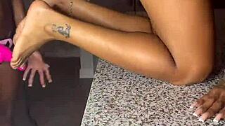 renity love straps on majesty's oiled ebony pussy