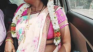 Indian sexy saree bhabi ignites wild passion in car with dirty telugu talks