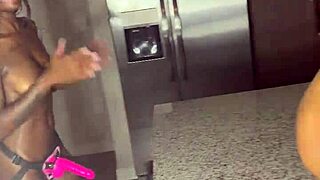 renity love straps on majesty's oiled ebony pussy