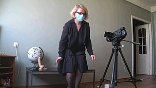 mature pawg teacher demos anal-vaginal dildo play in anatomy lesson backstage