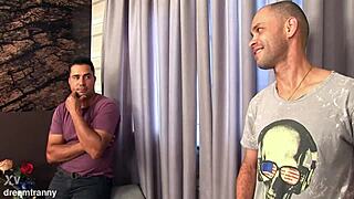 Tgirl Bruna Castro double-dicked bareback with anal creampie from both ends!