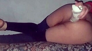 Sofi Vice rides huge anal dildo bent over doggystyle in lingerie toy frenzy