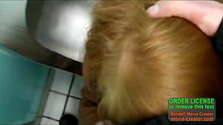 russian whore drops to knees for cum-guzzling toilet blowjob