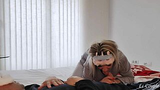 Wife Blindfolded Sucks Huge Cock Handjob Till Massive Cumshot Mouthful