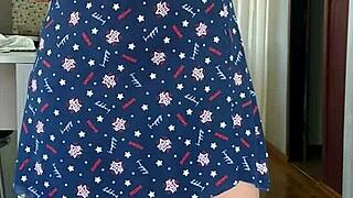 filmed stepmom's see-through dress flashing huge tits in kitchen morning