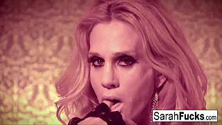 hey sexy sarah jessie fingers her pussy in leather gloves damn