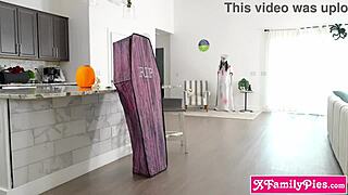 Latina Stepsis Hides in Coffin on Halloween for Stepbro's Hardcore Monster Cock Surprise!