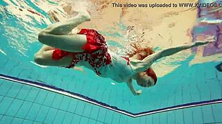 hairy russian teen marketa swims underwater pool tease 🏊‍♀️💦