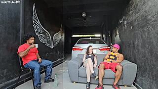 Friend's girlfriend dances close feels my hard cock then fucks me in front of cuck