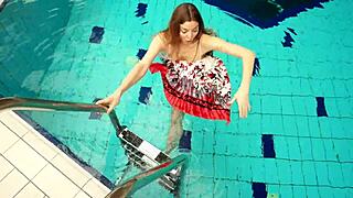 hairy russian teen marketa swims underwater pool tease 🏊‍♀️💦