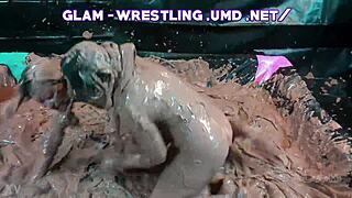 GLAM MUD WRESTLING CATS FIGHT NUDE WITH BIG TITS!