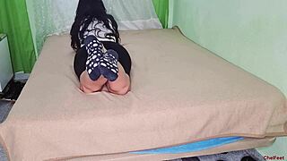 athletic asian teen masturbates then trainer assfucks and feet cums