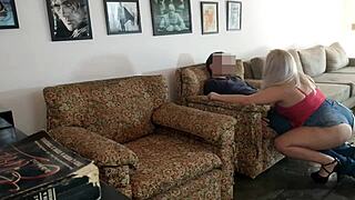 blonde SLUT bends over in SHORTS for DOGGYSTYLE pounding