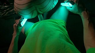 catwoman housewife in latex fishnets bends for big cock pov