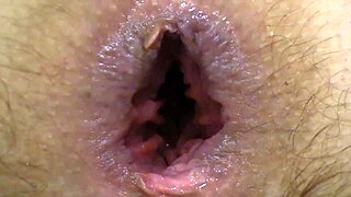 russian brunette's fat hairy pussy fingered to clit orgasm while gaping asshole with huge dildo homemade