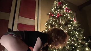 hot brazilian babe bounces wildly on christmas tree cock