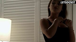 Lana Roy fingers herself then rides boyfriend's huge cock passionately spooning to cumshot.