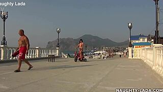 naughty milf wife flashes nude on public naked ride