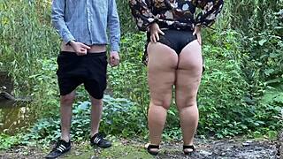 mature stepmom got new dildo gift from stepson lets use it together outdoors 😏🍆💦