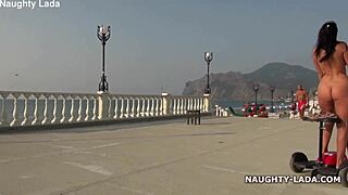 naughty milf wife flashes nude on public naked ride