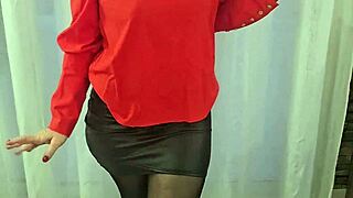 slipping off my leather skirt and nylons to flash this big ass for you