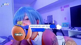 rei ayanami cosplay babe sucks bbc backstage cum in bodysuit