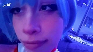 rei ayanami cosplay babe sucks bbc backstage cum in bodysuit
