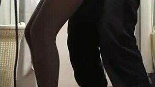 hubby couldnt resist fucking me in pantyhose miniskirt heels 😏🍑💦