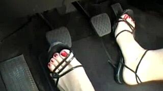 three ladies pedal my car in wild gas joyride