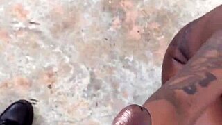 Thick Tatted Ebony Slut Strips Heels Sucks Slurps Bbc Outdoor Facial Cum