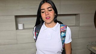profesor fucks petite latina student in school bathroom cowgirling creampie big natural tits pov