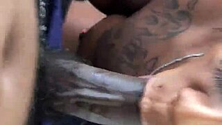 Thick Tatted Ebony Slut Strips Heels Sucks Slurps Bbc Outdoor Facial Cum
