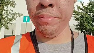 Asian Amateur Solo Walks Public Outdoor During Work Hours