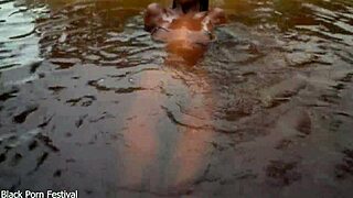 Skinny african babe teases tits in water 💦🖤😏