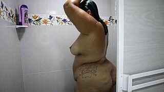 chubby latina with big tits showers