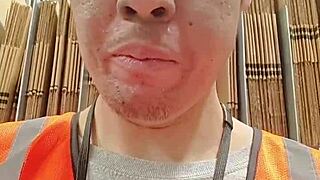 Asian Amateur Solo Walks Public Outdoor During Work Hours