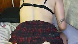 skinny whore rams dildo deep into her ass
