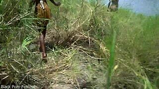 chief's son grabbed dancing skinny tribe girl fucked her against african tree