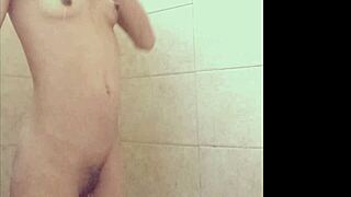 wanna fuck this hot latina model's small tits in shower?