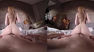 shaved big tits babe gives hardcore bj and handjob in dark vr room