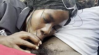 chubby black girl hella deepthroats and swallows first-time homemade loads with submissive kisses