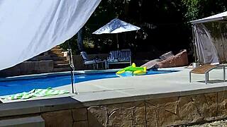 lexi bloom cute petite coed tied up poolside for monster cock deepthroat cum facial?