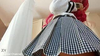 oops upskirt pulls mini skirt reveals wet milf pussy thong cameltoe!