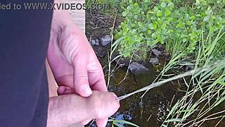 holding his small cock pee compilation wetting fingers outdoor