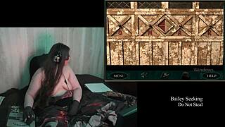 Tattooed glasses brunette with big natural tits strips naked to reveal old clock secret in game playthrough part 2