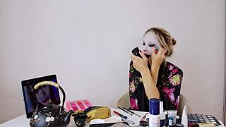cute blonde slips into sfw geisha cosplay for sexy roleplay makeup fun