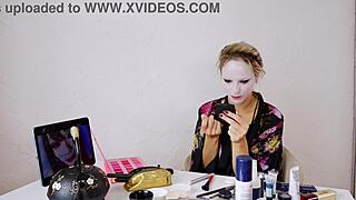 cute blonde slips into sfw geisha cosplay for sexy roleplay makeup fun